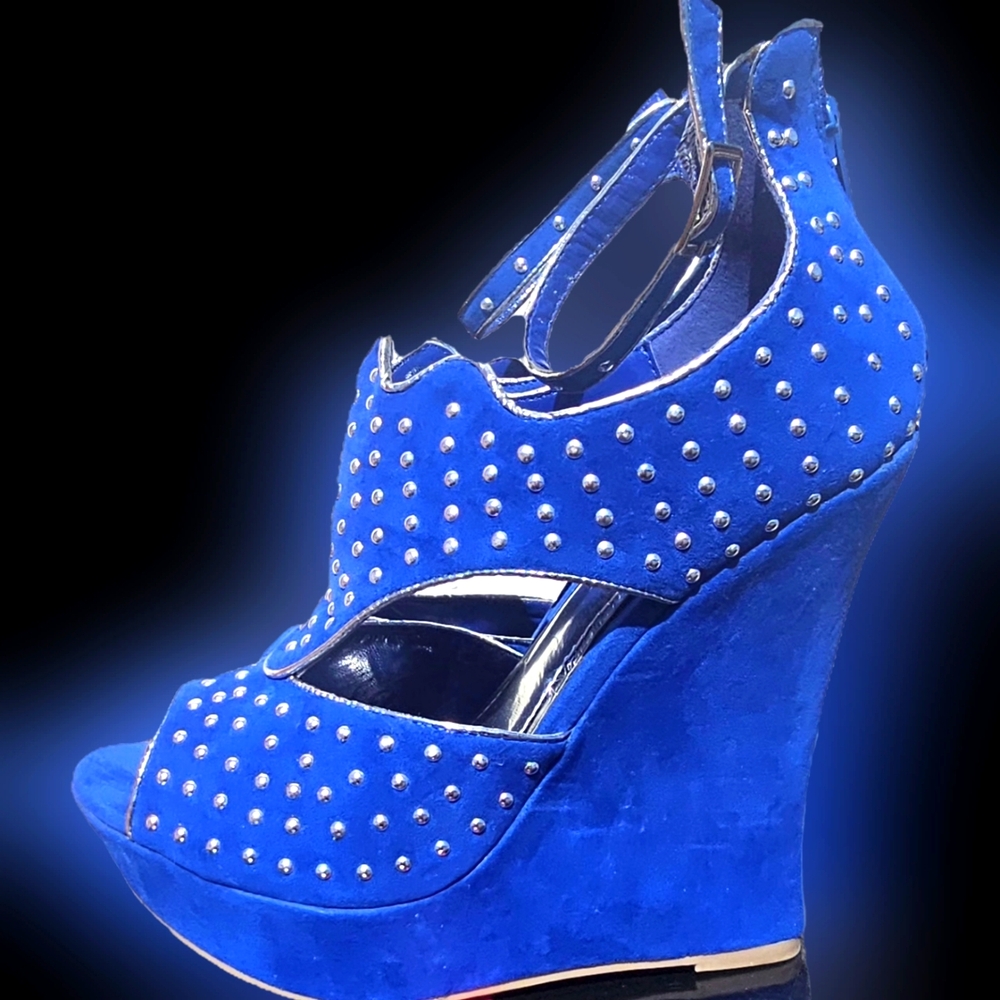 Blue Studded Wedge Sandals